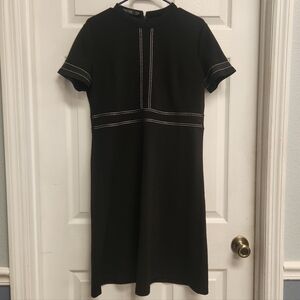 Elegant Black Mini Dress with White Stitching